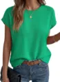 Detailed view of the women casual solid color crew neck short sleeve knit top, soft fabric. - S / Brick Red