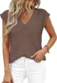 Casual dames V-hals mouwloos gebreid topje, perfect voor zomerse dagen en stijlvolle outfits. - S / koffiekleur