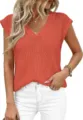 Mujer casual cuello V manga corta jersey de punto superior moda de verano básico elegante - S / Rojo Anaranjado