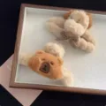 Cute plush cartoon hair clips featuring bear and dog designs for girls and kids. - Double-sided Claw / 11cm / Beige Patchwork