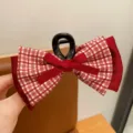 Pince à cheveux mignonne avec nœud à carreaux rouges pour filles, accessoire doux - Pinces à griffes à carreaux rouges