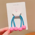 High-quality candy-colored children's hair tie with dual pink beads and blue elastic - Round Ball Style / Rose Red Round Ball (1 Piece)