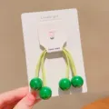 Vibrant green double-bead elastic hair tie for kids, high stretch ponytail holder - Round Ball Style / Green Round Ball (1 Piece)