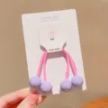 Cute pink high elastic children's hair ties with purple beads on display card - Round Ball Style / Purple Round Ball (1 Piece)