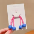 Sweet candy color children's hair ties with pink elastic ropes and blue marbled beads - Round Ball Style / Royal Blue Round Ball (1 Piece)
