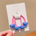 Cute blue heart-shaped double-head hair ties for girls on a high elasticity pink cord - Heart Pattern Style / Royal Blue Heart (1 Piece)