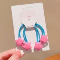 Sweet blue high-elastic children hair ties with pink star decorations on white card - Star Style / Rose Red Star (1 Piece)