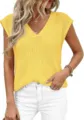 Vrouw casual V-hals mouwloze gebreide top zomer effen kleur gebreide trui vest geel. - S / Geel