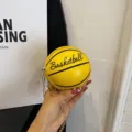Stylische mini gelbe basketballförmige PU-Leder Umhängetasche mit goldener Kette - Gelb