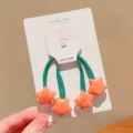 Candy-colored star double-ended elastic hair ties for children, orange stars with green bands - Star Style / Orange Star (1 Piece)