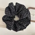 Black seersucker giant scrunchie with white flower patterns in Korean ins style. - Style A - Black