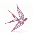 Detailed view of pink rhinestone-encrusted swallow brooch with pear-shaped center crystal - Rose Red