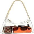 Clear PVC jelly shoulder bag with gold chain showing items inside for capacity detail - Light Gold Chain Handle