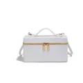 Elegant white crocodile-embossed vanity handbag with gold hardware and shoulder strap - White