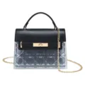 Elegant black and transparent PVC square handbag with gold lock buckle and chain strap - Black