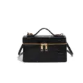 Elegant black crocodile pattern box-shaped vanity bag with gold zippers and crossbody strap - Black