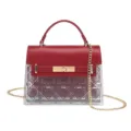 Chic red and transparent PVC square handbag with geometric pattern and gold chain strap - Red