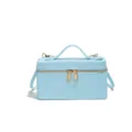 Elegant light blue crocodile embossed vanity bag with gold hardware for women. - Light Blue