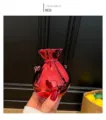 Elegant red glossy metallic fortune bag shaped evening clutch bag with chain strap - Red