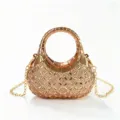 Elegante bolso de noche oro champán con cristales brillantes y correa de cadena - Diamante Cuadrado Oro Rosa
