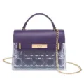Elegant purple transparent square crossbody bag with gold chain strap and lock - Purple