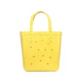 Vibrant yellow PVC jelly tote bag with star cutouts and studded handles for beach - Yellow