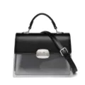 Elegante quadratische Handtasche aus schwarzem Leder und transparentem PVC mit Logo - Schwarz