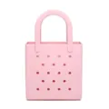 Light pink waterproof PVC beach bag with perforated holes for storage and summer travel - Pink