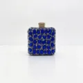 Detailed view of luxury blue crystal evening clutch bag with sparkling rhinestones - 12.5x7x15cm / Sapphire Blue