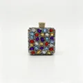 Macro view of luxury square evening clutch with vibrant multicolored rhinestones - 12.5x7x15cm / Multicolor Rhinestone (Gold)