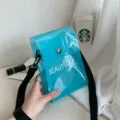 Stylish clear blue PVC jelly crossbody bag with BEAUTIFUL letter print - 13x18x5cm / Lake Blue