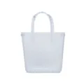 Transparent PVC jelly tote beach bag with silver studded trim and top handles - Clear
