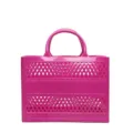 Large hot pink PVC hollow beach tote bag with lattice pattern and solid middle band - Hollow Handbag Style / Medium Size (27*10*20cm) / Rose Red