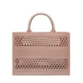 Large dusty rose PVC hollow beach bag with diamond lattice design and top handles - Hollow Handbag Style / Medium Size (27*10*20cm) / Deep Pink