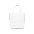 Stylish white PVC jelly beach bag with star hollowed-out design and studded straps - White