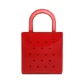 Glossy red PVC beach bag with decorative perforations and integrated handles - Red