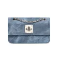 Piccola borsa quadrata vintage in denim con tracolla a catena e chiusura a vite - Blu