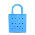 Durable large blue waterproof PVC beach tote bag featuring a minimalist perforated hole design - Blue