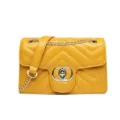 Stylish yellow quilted crossbody bag with chevron pattern and gold-tone chain strap - Turmeric