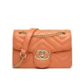 Stylish orange quilted crossbody bag for women with gold chain strap and circular lock - Deep Pink