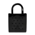 Glossy black PVC beach bag with perforated design and integrated handles - Black