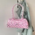 Trendy sweet pink polka dot transparent PVC handbag with long handles for women - 28*8*12 / Pink