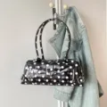 Sweet black and white polka dot PVC baguette shoulder bag with a shiny finish - 28*8*12 / Black