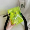 Neon yellow transparent PVC jelly crossbody bag with white 'BEAUTIFUL' letter print - 13x18x5cm / Fluorescent Green