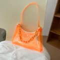 Vibrant orange transparent PVC jelly underarm bag with chunky chain strap for women - 24*6*17CM / Orange