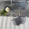 Elegant heart-shaped mini lipstick bag with sparkling rhinestones and beaded handle - Black Flat Rhinestone