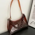 Trendy brown transparent PVC jelly underarm bag with thick plastic chain decoration - 24*6*17CM / Brown