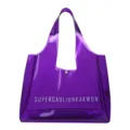 Elegante grande borsa tote in PVC viola trasparente con design a lettere bianche - Viola