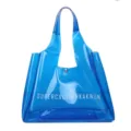 Borsa tote in PVC trasparente blu di grande capacità con stampa di lettere per l'uso - Blu