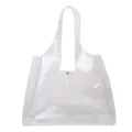 Large capacity transparent PVC jelly tote bag with minimalist lettering and shoulder strap. - Clear White